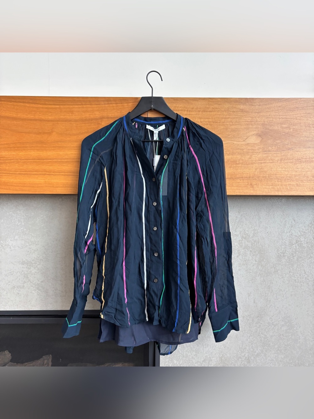 NWT Derek Lam 10 Crosby Rainbow Striped Mandarin Collar Blouse, Size 2